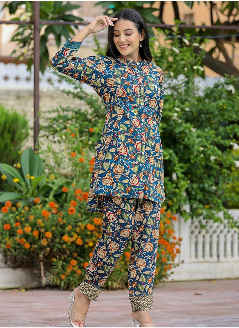 Swadesh Souq طقم كورتا مستقيم بطبعة زهور – كورتا وبنطال للنساء  - Image 5