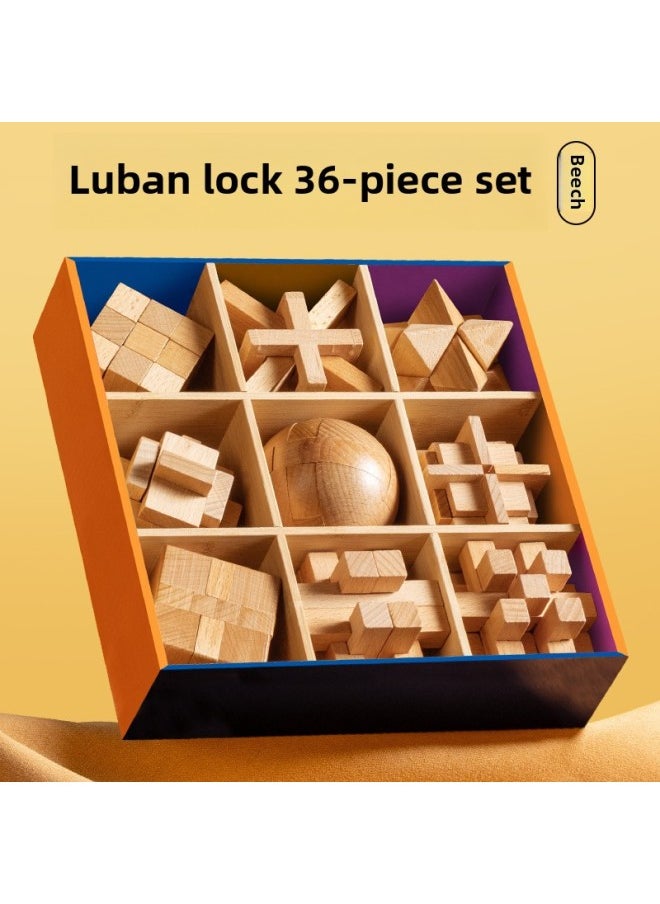 Generic - Kongming Lock Luban Lock Intelligence Children Primary School Students Mortise And Tenon Building Blocks Full Set Of Unlocking Educational Suit Birthday Children's Day-Color:Nine-square Set B - Image 1