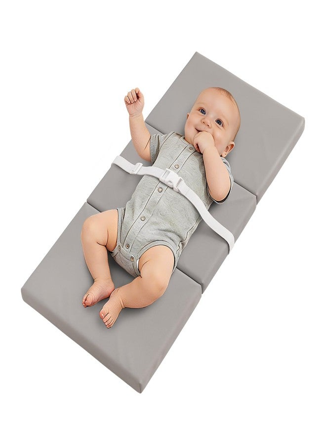 YACODAVO Portable Baby Changing Pad with Vegan Leather Cover, Standard Side Waterproof & Wipeable Changing Pad for Toddler, Flat Foam Travel Diaper Changing Pad for Dresser and Table, Grey - Image 1