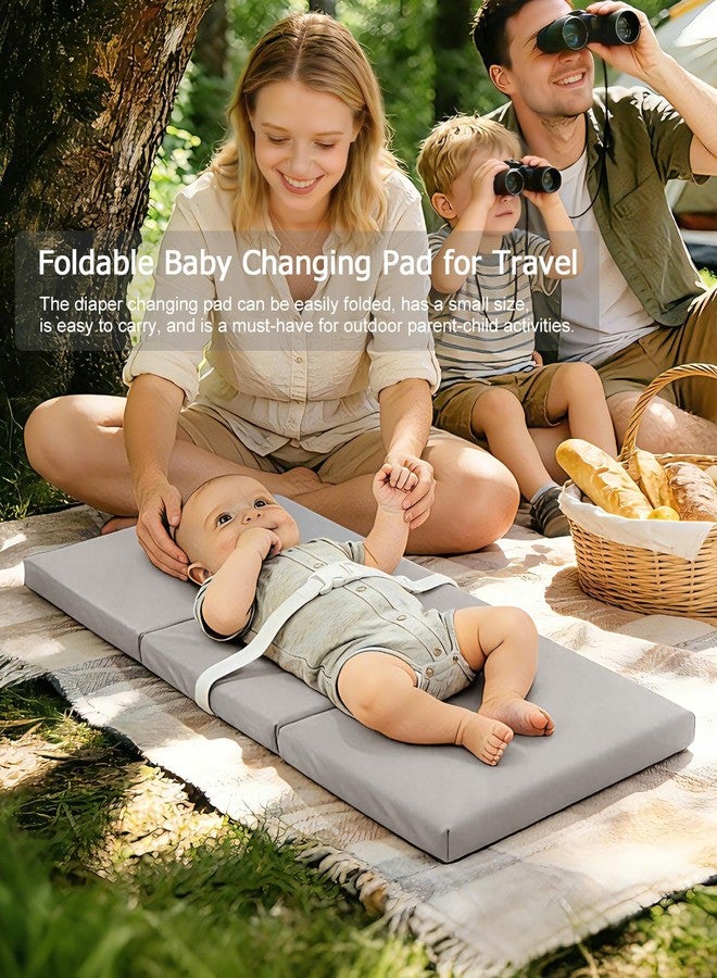 YACODAVO Portable Baby Changing Pad with Vegan Leather Cover, Standard Side Waterproof & Wipeable Changing Pad for Toddler, Flat Foam Travel Diaper Changing Pad for Dresser and Table, Grey - Image 4