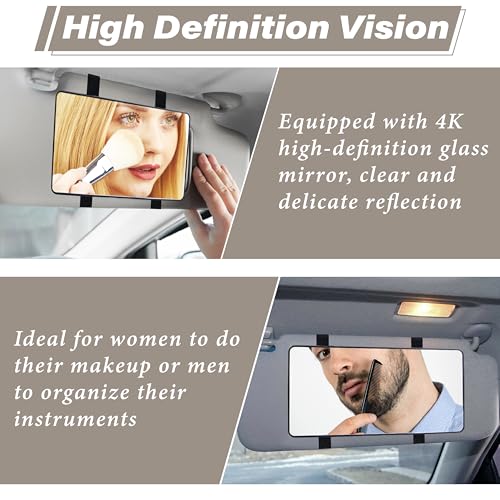Sixzoo Car Visor Mirror, Sun Visor Mirror with Straps, Cosmetic Makeup Visors Mirrors for Truck Cars, SUVs, Car Mirrors Vanity for Women Girls, Universal Interior Cars Accessories(Black) - Image 4