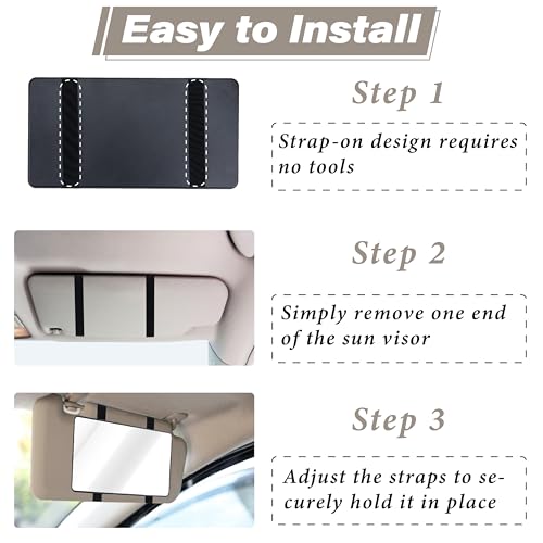 Sixzoo Car Visor Mirror, Sun Visor Mirror with Straps, Cosmetic Makeup Visors Mirrors for Truck Cars, SUVs, Car Mirrors Vanity for Women Girls, Universal Interior Cars Accessories(Black) - Image 5