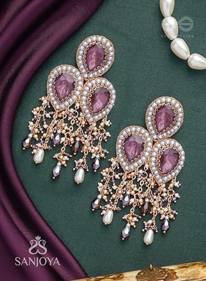 SANJOYA by EVERSTYLISH Embroidered Earrings for Women | Rosy Stone & Beaded Dangler Earrings | Ethnic Jewelry for Weddings, Festivals & Special Occasions - Image 4