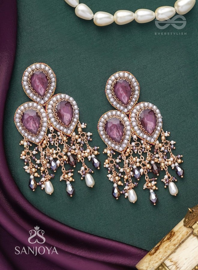 SANJOYA by EVERSTYLISH Embroidered Earrings for Women | Rosy Stone & Beaded Dangler Earrings | Ethnic Jewelry for Weddings, Festivals & Special Occasions - Image 2