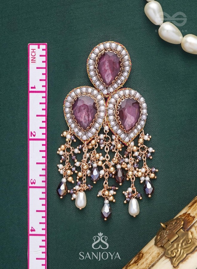 SANJOYA by EVERSTYLISH Embroidered Earrings for Women | Rosy Stone & Beaded Dangler Earrings | Ethnic Jewelry for Weddings, Festivals & Special Occasions - Image 3