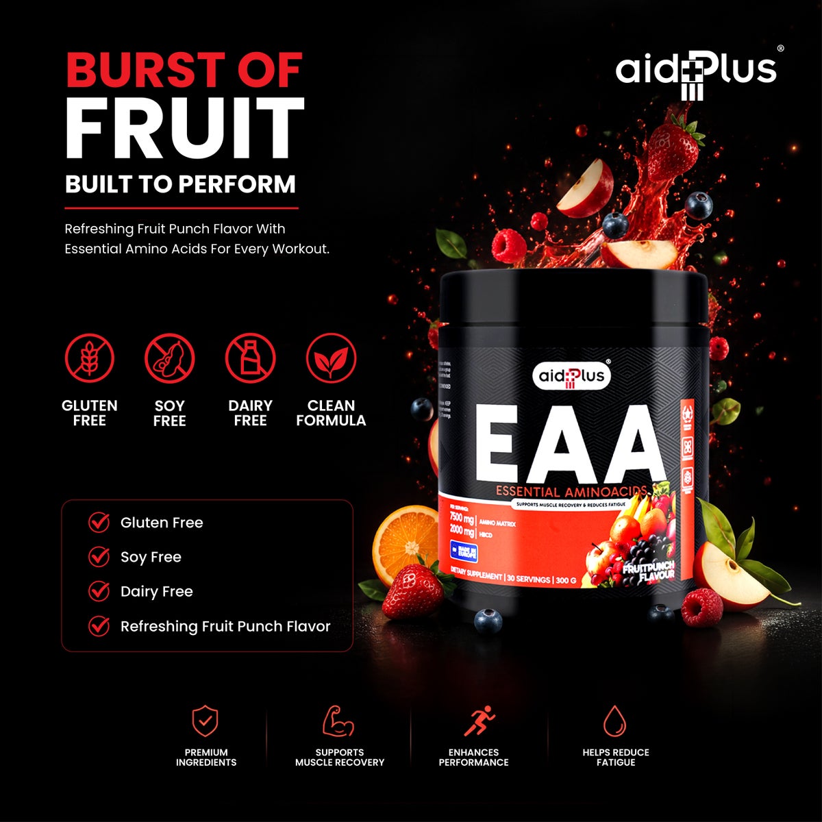 Aid Plus Fruit Punch EAA Powder 300g 30 Servings