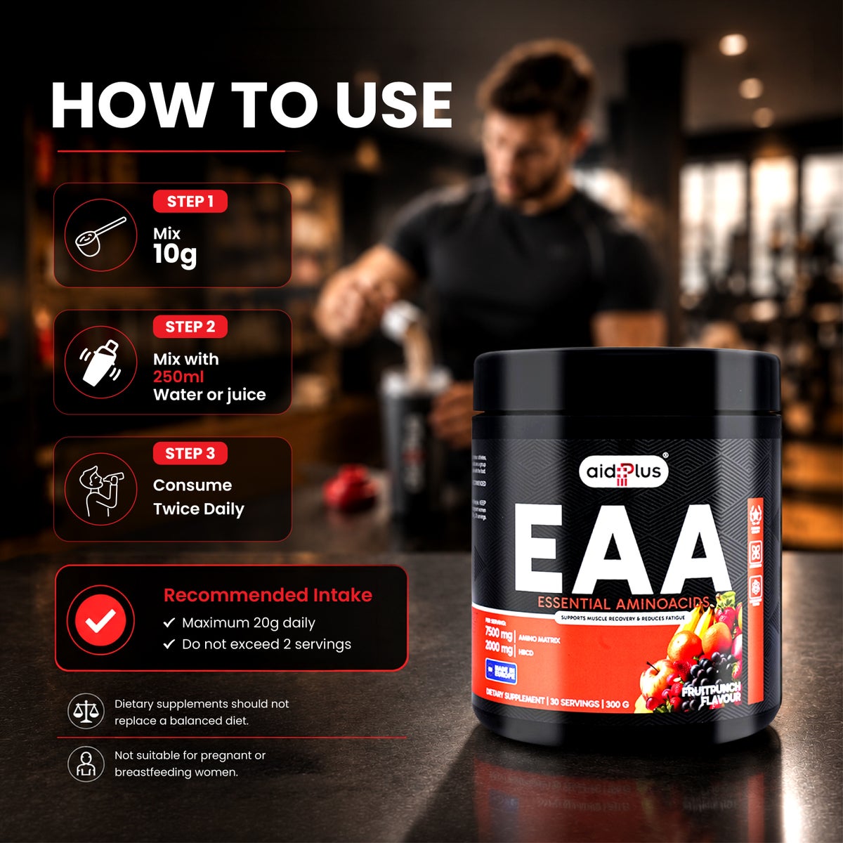 Aid Plus Fruit Punch EAA Powder 300g 30 Servings