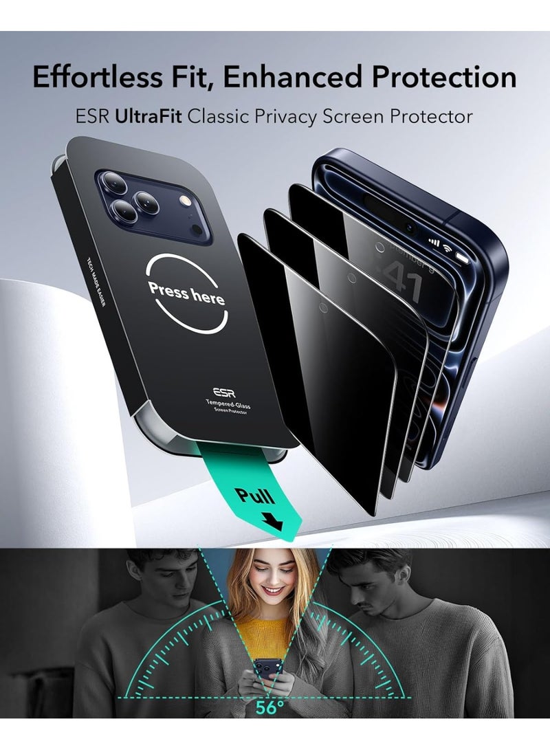 اي اس ار حماية شاشة خصوصية ESR 3 عبوة لجهاز iPhone 17 Pro Max، مقاومة للكسر بمعيار عسكري، صلابة 9H، زجاج مقسى مضاد للتجسس مع صينية UltraFit - Image 2
