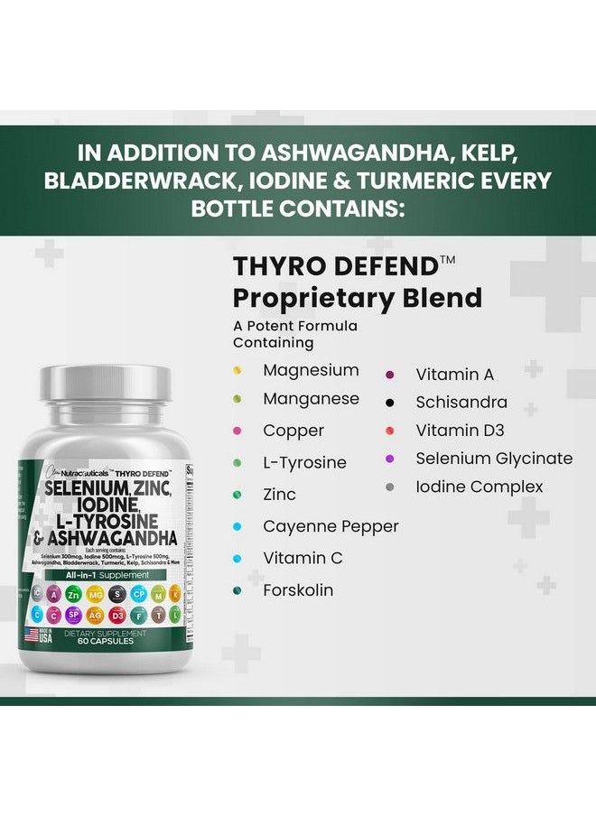 Clean Nutraceuticals - Selenium 300Mcg Zinc 50Mg Iodine 500Mcg L Tyrosine 500Mg Ashwagandha 6000Mg Thyroid Support Supplement For Women And Men With Bladderwrack Turmeric Kelp Schisandra Made In Usa 60 Caps - Image 1