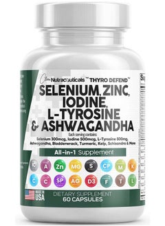 Selenium 300Mcg Zinc 50Mg Iodine 500Mcg L Tyrosine 500Mg Ashwagandha 6000Mg Thyroid Support Supplement For Women And Men With Bladderwrack Turmeric Kelp Schisandra Made In Usa 60 Caps
