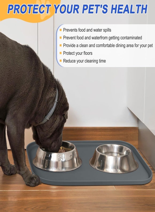 SMILOOL Silicone Pet Feeding Mat with Raised Edge for Food and Water, Dog Bowl Mats, Cat Bowls Placemat with High Lip for Floor Waterproof, Rubber Tray for Cats and Dogs 22 x 14 x 0.8 Dark Grey - Image 5