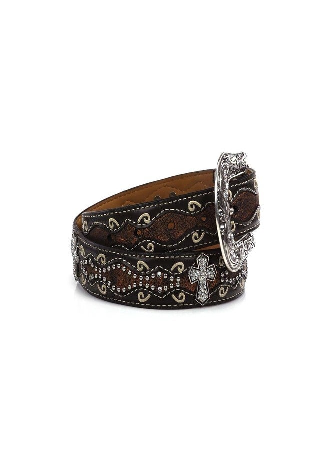 ARIAT Youth Girls Rhinestone Cross Conchos Faux Crocodile Belt, Brown, 28 - Image 4