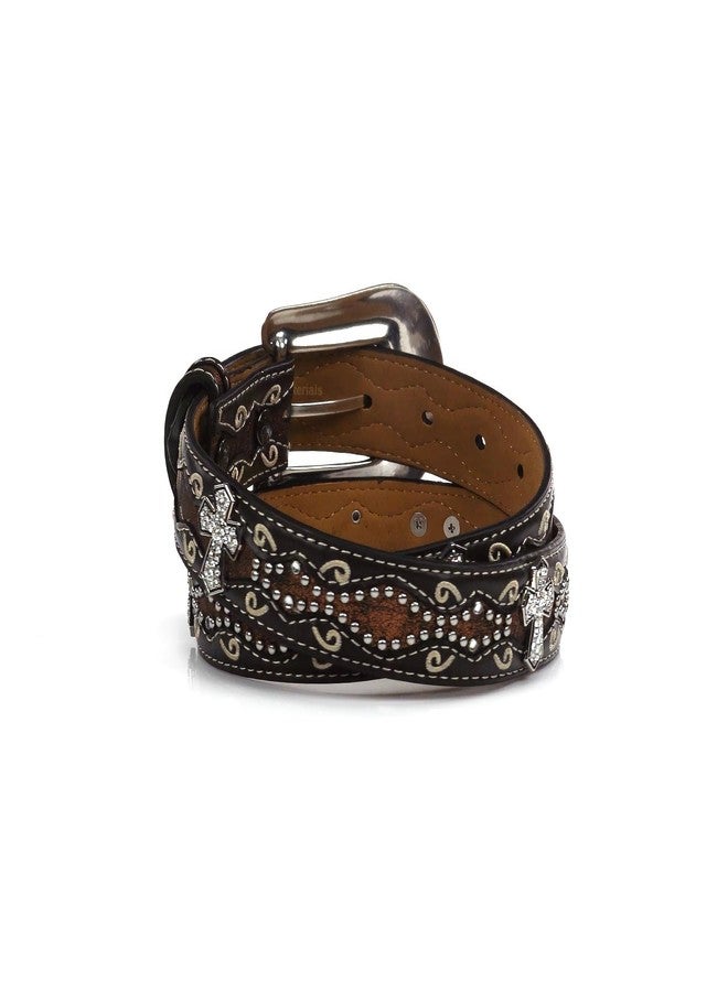 ARIAT Youth Girls Rhinestone Cross Conchos Faux Crocodile Belt, Brown, 28 - Image 5