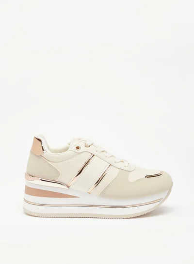 Flora Bella By Shoexpress Womens Solid Panel Detail Sneakers with Chunky Sole and Lace Up Closure