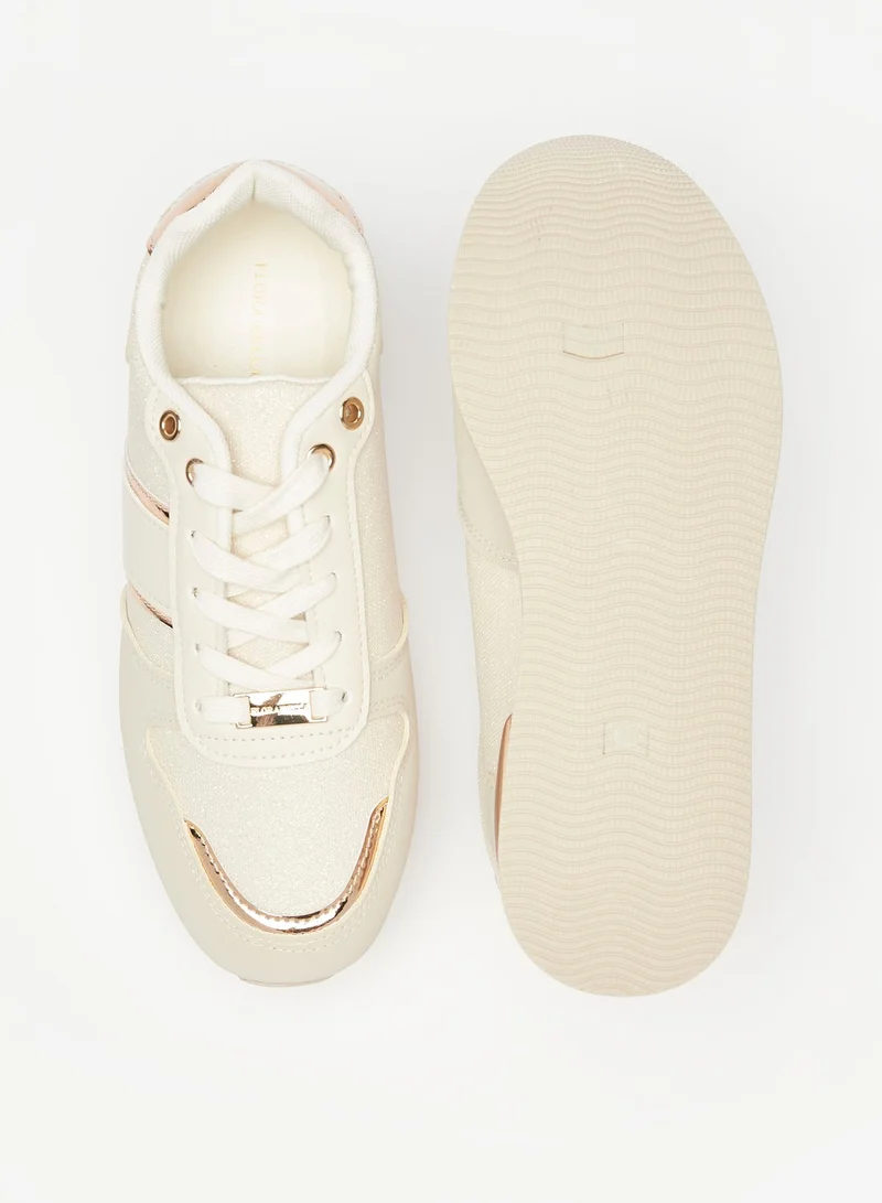 Flora Bella By Shoexpress Womens Solid Panel Detail Sneakers with Chunky Sole and Lace Up Closure