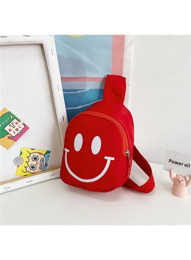 Children's Bag Smiley Crossbody Bag 2025 Fashion Composite Cloth Chest Bag Kindergarten Baby Boys And Girls Backpack-Color:Red - Image 1
