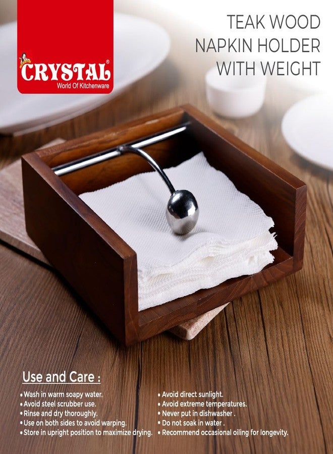Crystal Premium Teak Wood Napkin/Tissue Paper Holder with Weight | Ideal for Kitchen, Home, Dining Table, Restaurant | Handcrafted and Stylish - Image 3