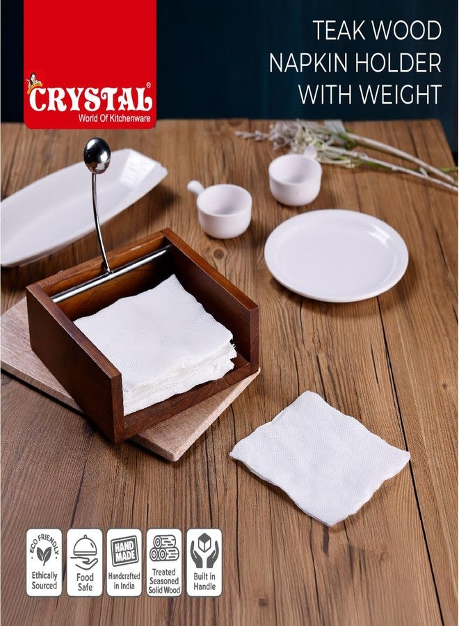 Crystal Premium Teak Wood Napkin/Tissue Paper Holder with Weight | Ideal for Kitchen, Home, Dining Table, Restaurant | Handcrafted and Stylish - Image 4