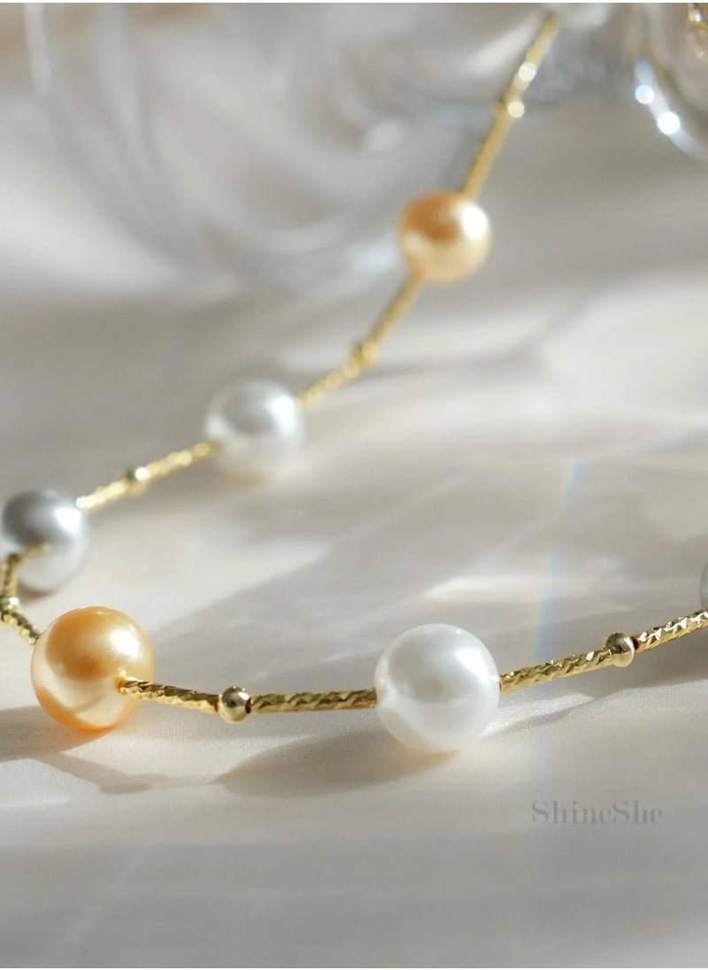 ShineShe - Enchanting Allure Golden Gray Starry Sky Pearl Necklace(10mm), ShineShe - Image 1