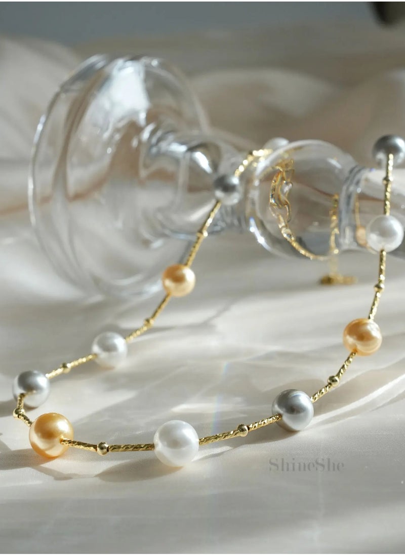 ShineShe - Enchanting Allure Golden Gray Starry Sky Pearl Necklace(10mm), ShineShe - Image 1