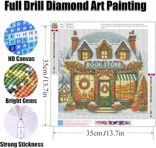 Ekuxom Bookstore Diamond Art Kits for Adults 5D Christmas Diamond Painting Kit for AdultDIY Diamond Dot Gem Art for Crafts Home Wall Decor Gift 14x14inch - Image 3