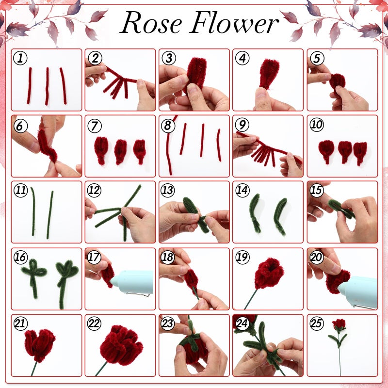 Daisyinner 700 Pcs Christmas Flower Cleaners Craft Pipe Bulk Pastel Chenille Stems Flower Diy Gradient Colored Fluffy For Friends School Classroom Thanksgiving Party Supplies(Red Green) - Image 4