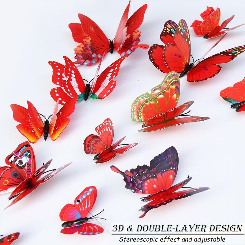 OPSEAM Butterfly Wall Decor 24/48 PCS, 3D Butterflies Stickers for Party Decorations with Magnets (Red, 24) - Image 4