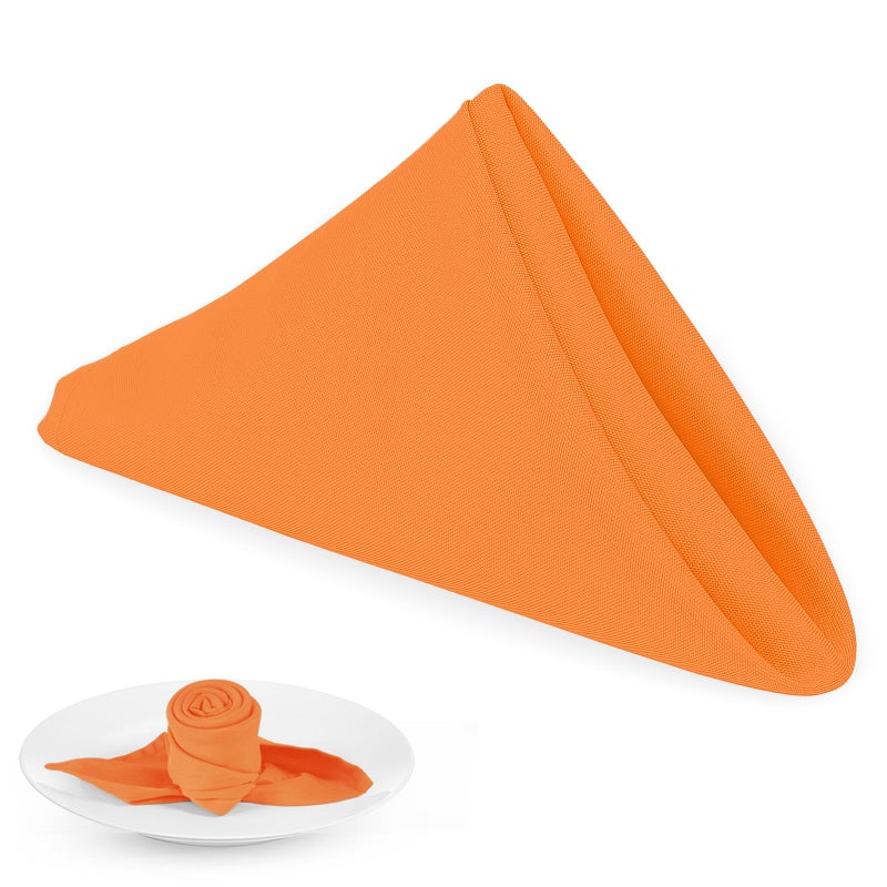 PLOYMONO Orange Heavy Duty Cloth Napkins 17 x 17 Inch Solid Washable Polyester Dinner Napkins Set of 8 Napkins with Hemmed Edges Great for Parties Fall Festival Autumn Halloween Thanksgiving