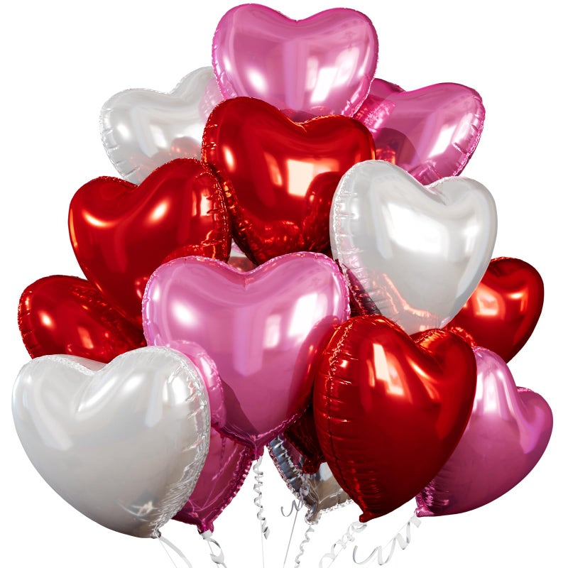Villorem 15 Pcs Red Heart Shaped Balloons 18 Inch White Valentines Balloons Pink Heart Foil Balloon for Birthday Bridal Shower Engagement Wedding Valentine Party Decorations - Image 3