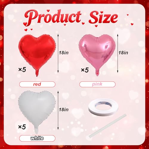 Villorem 15 Pcs Red Heart Shaped Balloons 18 Inch White Valentines Balloons Pink Heart Foil Balloon for Birthday Bridal Shower Engagement Wedding Valentine Party Decorations - Image 5