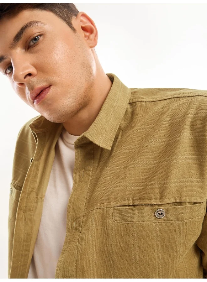Beyoung Sand Brown Cord Dobby Shirt for Men