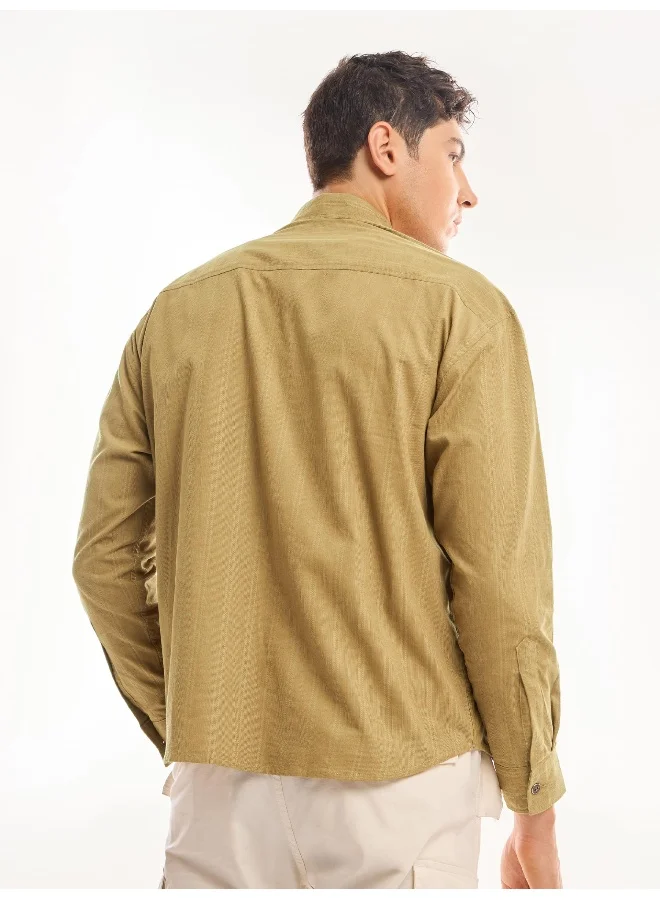 Beyoung Sand Brown Cord Dobby Shirt for Men