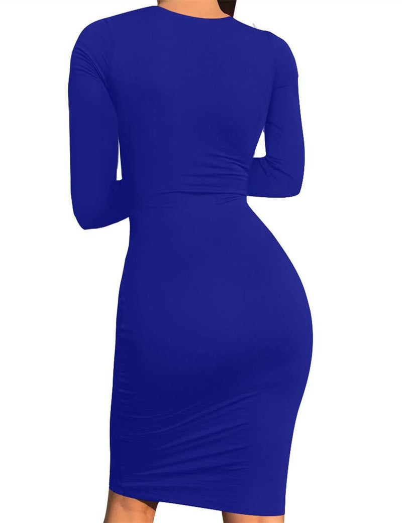 Mokoru Women's Casual Basic Pencil Dress Sexy Long Sleeve Bodycon Midi Club Dress, Small, Royal Blue - Image 5