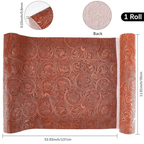 CALFOVERA Textured Vintage Floral Pattern Embossed PU Leather Sheets 54×11.9 Inch Solid Color PU Leather Fabric Sheets for DIY Earrings Upholstery Sewing Crafts Purse Bag Making (Coffee) - Image 2