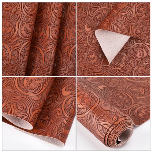 CALFOVERA Textured Vintage Floral Pattern Embossed PU Leather Sheets 54×11.9 Inch Solid Color PU Leather Fabric Sheets for DIY Earrings Upholstery Sewing Crafts Purse Bag Making (Coffee) - Image 5