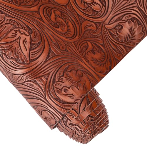 CALFOVERA Textured Vintage Floral Pattern Embossed PU Leather Sheets 54×11.9 Inch Solid Color PU Leather Fabric Sheets for DIY Earrings Upholstery Sewing Crafts Purse Bag Making (Coffee) - Image 1