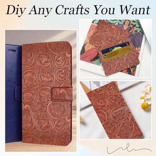 CALFOVERA Textured Vintage Floral Pattern Embossed PU Leather Sheets 54×11.9 Inch Solid Color PU Leather Fabric Sheets for DIY Earrings Upholstery Sewing Crafts Purse Bag Making (Coffee) - Image 4