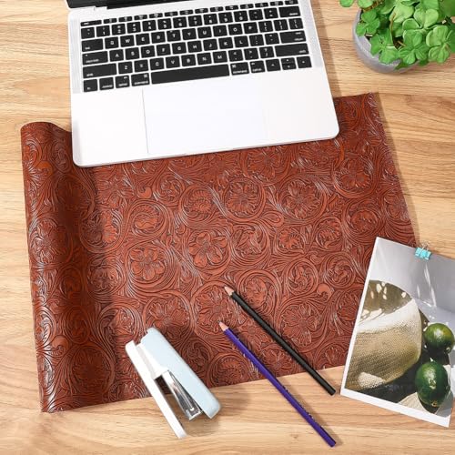 CALFOVERA Textured Vintage Floral Pattern Embossed PU Leather Sheets 54×11.9 Inch Solid Color PU Leather Fabric Sheets for DIY Earrings Upholstery Sewing Crafts Purse Bag Making (Coffee) - Image 3