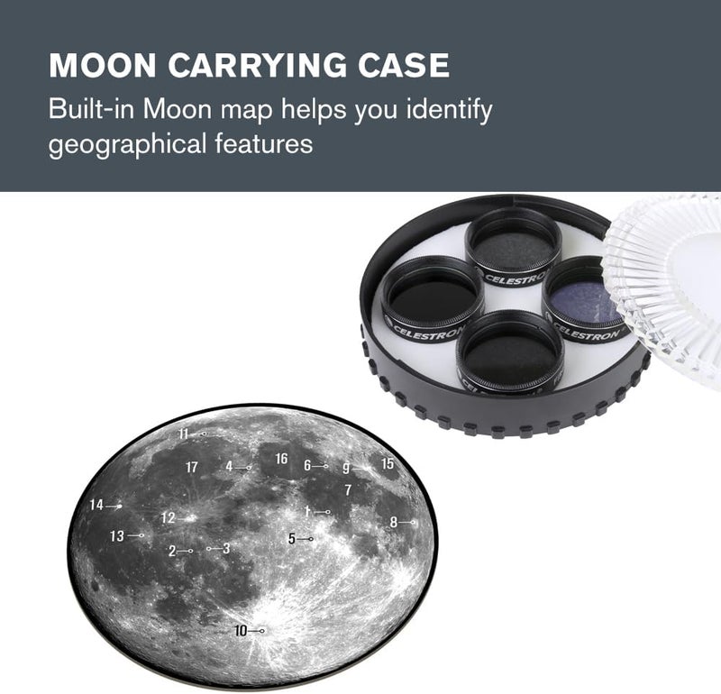 Celestron طقم فلتر القمر - يناسب عدسات التلسكوب 1.25 بوصة - يتضمن 4 فلاتر كثافة محايدة وفلاتر توهج السماء بالإضافة إلى خريطة القمر - ملحق مثالي للمبتدئين في علم الفلك - Image 5