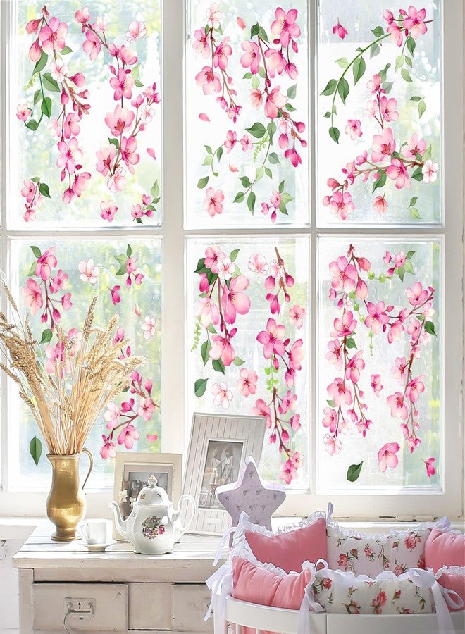 Supzone Spring Cherry Blossom Flowers Window Clings Summer Pink Hanging Tree Branch Window Decals Anti-Collision Stickers for Home Office Classroom Decor - Image 3