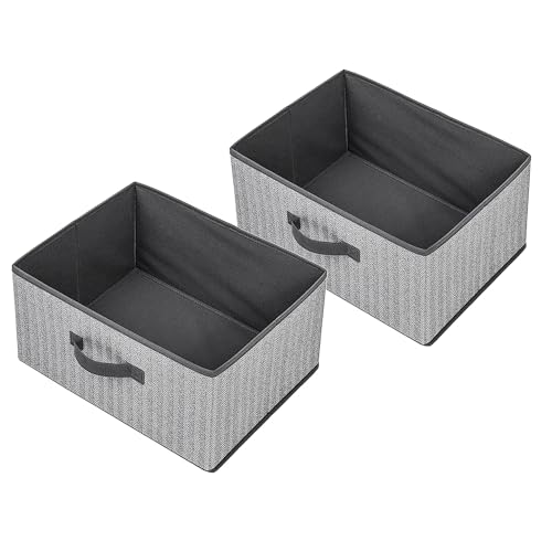 EITMOW Storage Baskets, 15.7 Inch Woven Fabric Bins, Storage Cubes with Reinforced Handles, Organizer Bins for Closet Shelves, Foldable, for Toys, Clothes, Natural Beige (2PCS/Grey-15.7*11*7.8inch) - Image 1