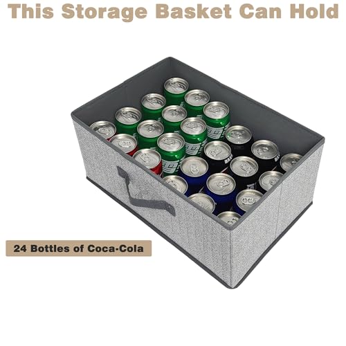 EITMOW Storage Baskets, 15.7 Inch Woven Fabric Bins, Storage Cubes with Reinforced Handles, Organizer Bins for Closet Shelves, Foldable, for Toys, Clothes, Natural Beige (2PCS/Grey-15.7*11*7.8inch) - Image 5