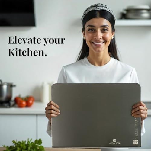 URBANFIX Stainless Steel Chopping Board with Lip for Kitchen| Non Slip Rust Proof Counter top| Easy to use| Round Edge| for Cutting Vegetables, Meat,Fish,Fruits | Medium | 35 x 30 cm - Image 4