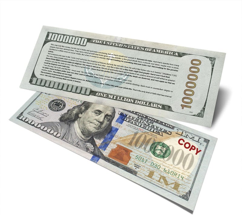 Zadin 100PACK Million Dollar Bill Gospel Tracts for Christian, Evangelism, Halloween, Bible Salvation Tracts, Gospel Zero, Church Visitor Cards 100 PCS - Image 2