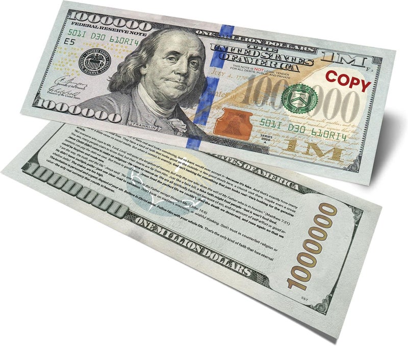 Zadin 100PACK Million Dollar Bill Gospel Tracts for Christian, Evangelism, Halloween, Bible Salvation Tracts, Gospel Zero, Church Visitor Cards 100 PCS - Image 4