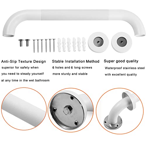 Rackickyer Shower Grab Bar, 2 Pack 12 Inch White Bathroom Grab Bar, 1.25" Diameter 304 Stainless Steel Anti-Slip Grab Bars for Bathtubs and Showers, Handicap Shower Grab Bar for Seniors Elderly - Image 3