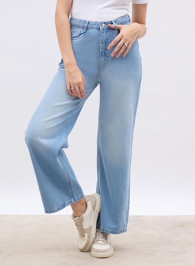 Styli Women High Rise Faded Wide Leg Jeans - Image 1