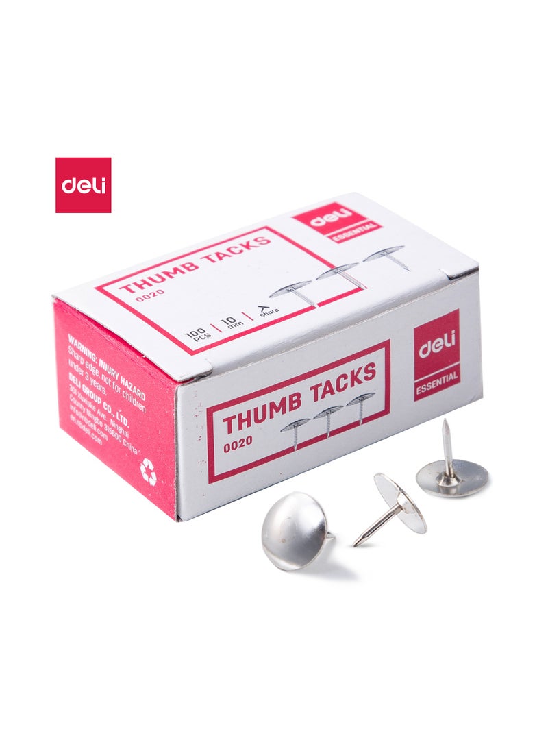 Deli E0020 Thumb Tacks - 10mm, 3/8", Silver  - Image 1