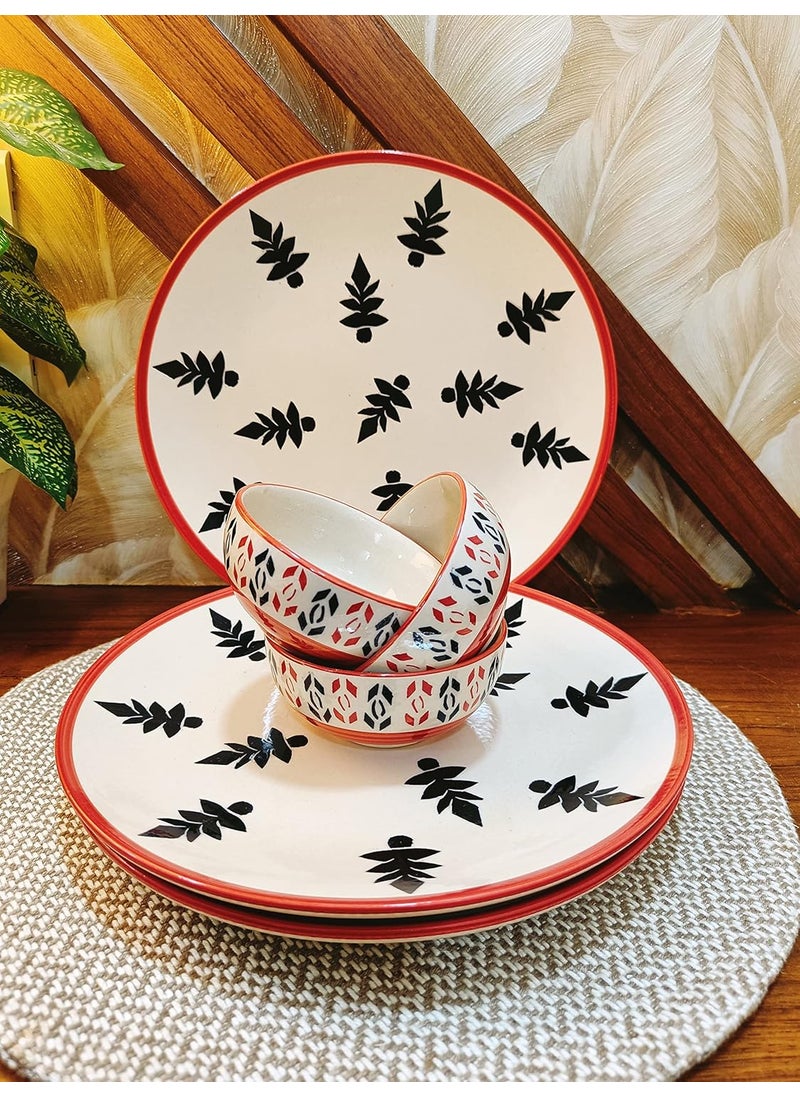 Caffeine Caffeine Ceramic Handmde White & Black Christmas Tree Combo Dinner Set (Set of 6)  - Image 1
