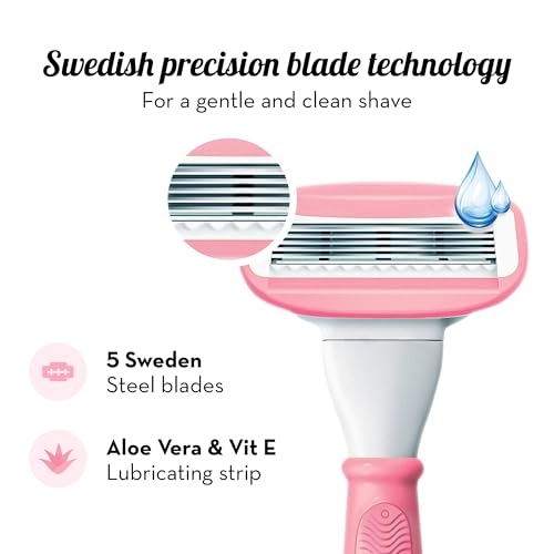 Plush 5 Sweden Steel Blade Body Razor for Woman | Reusable Body Razor with Aloe Vera Lubricating Strip | Pivoting Head | Irritation-Free, Easy & Safe, No Bumps | Ideal for All Skin Types - Image 3